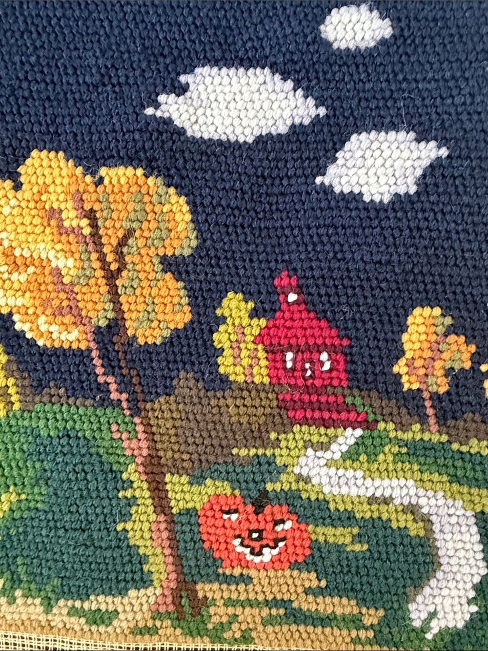 Completed Needlepoint - Fall scene with pumpkin - Picture 2 of 8